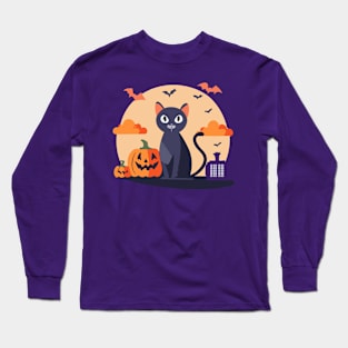 Halloween Cat Pumpkin Long Sleeve T-Shirt